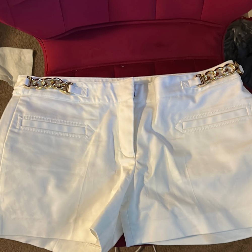 MICHAEL Michael Kors White and Gold High Waist Shorts